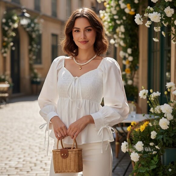 NWT En Saison Amaya Blouse Top Off White - Picture 1 of 6